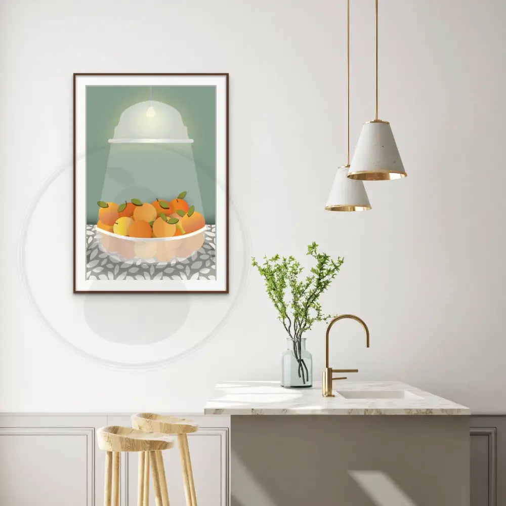 Radiant Harvest Bowl of Oranges Wall Art (Green) / FINE ART PAPER - Green Pear House and Home