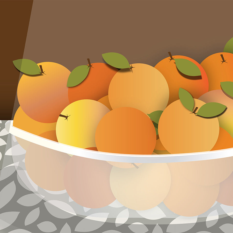 Radiant Harvest Bowl of Oranges | Umber Background | Fine Art Print Wall Decor