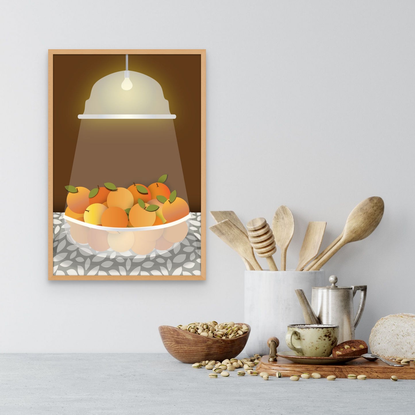 Radiant Harvest Bowl of Oranges | Umber Background | Fine Art Print Wall Decor