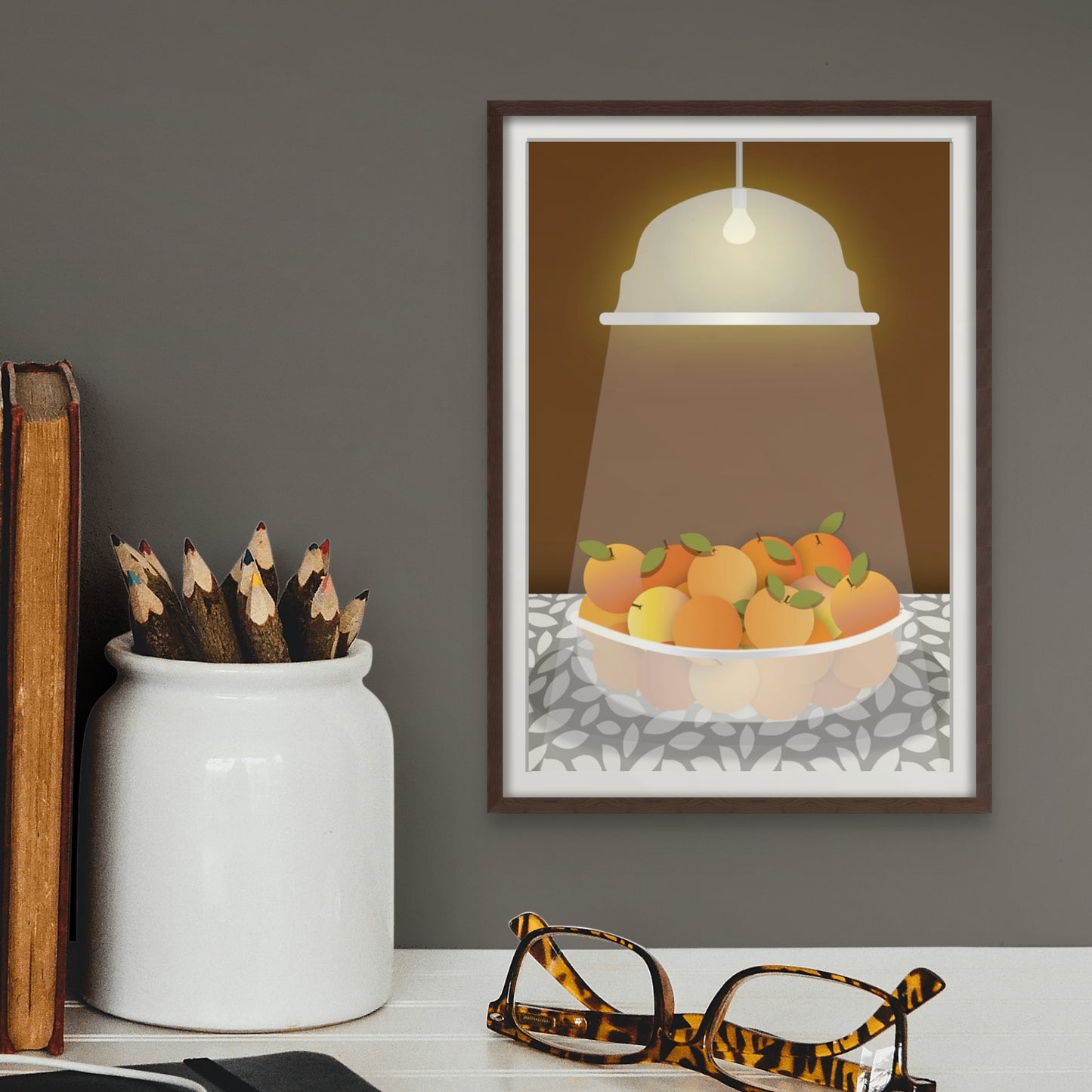 Radiant Harvest Bowl of Oranges | Umber Background | Fine Art Print Wall Decor