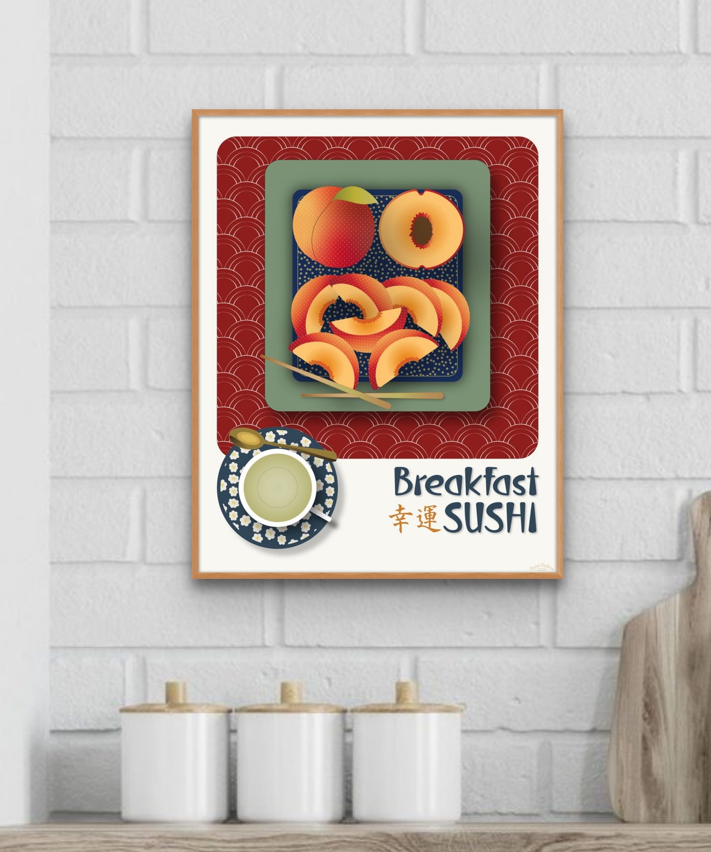 Japanese Artistic Peach Sushi Wall Art | Royale Red | Fine Art Print