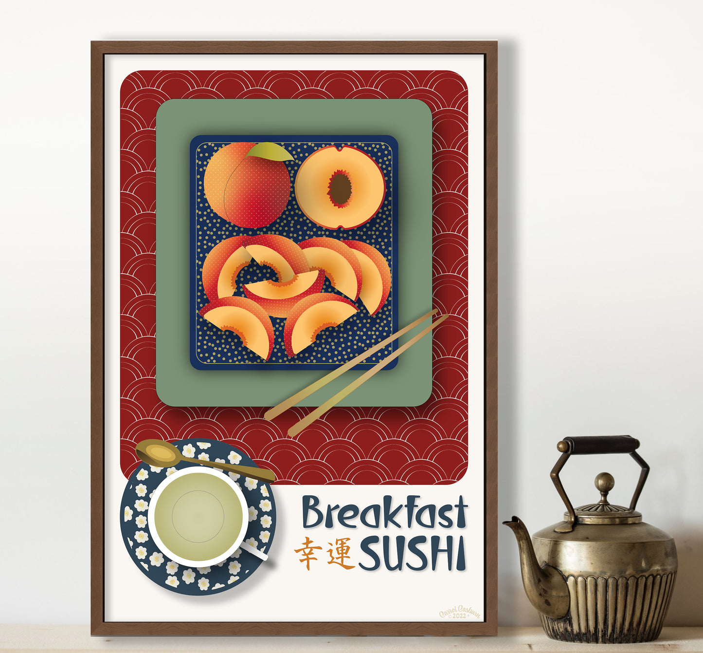 Japanese Artistic Peach Sushi Wall Art | Royale Red | Fine Art Print