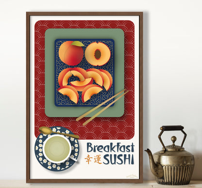 Japanese Artistic Peach Sushi Wall Art | Royale Red | Fine Art Print