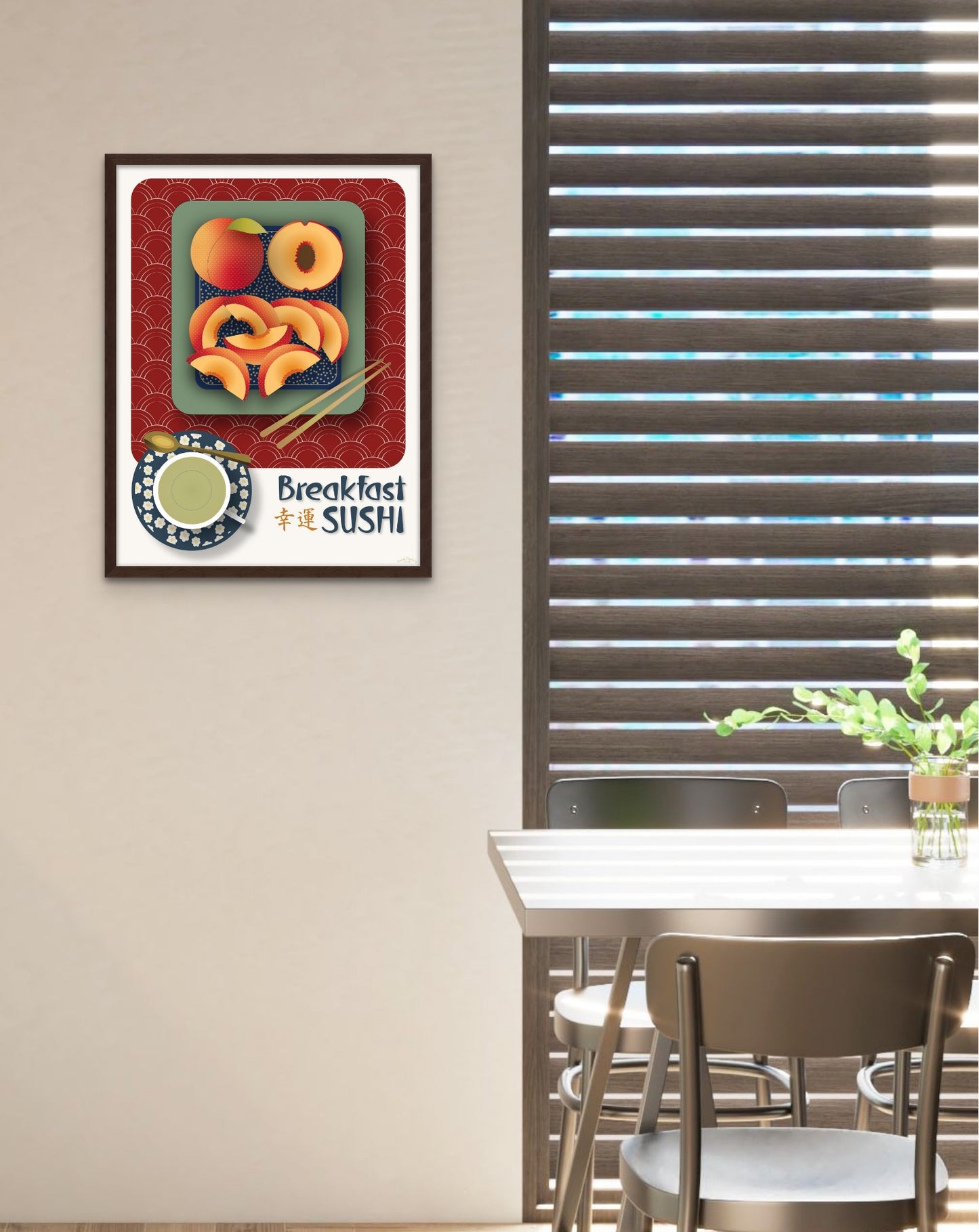 Japanese Artistic Peach Sushi Wall Art | Royale Red | Fine Art Print