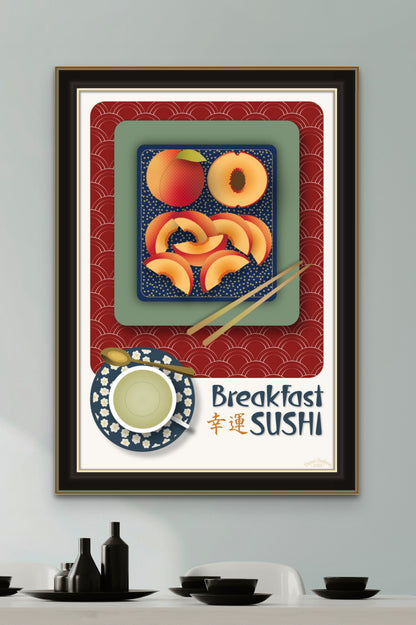 Japanese Artistic Peach Sushi Wall Art | Royale Red | Fine Art Print