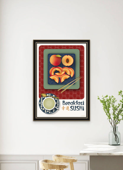 Japanese Artistic Peach Sushi Wall Art | Royale Red | Fine Art Print