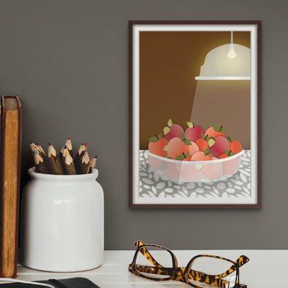 Radiant Harvest Bowl of Apples | Umber Background | Fine Art Print Wall Decor